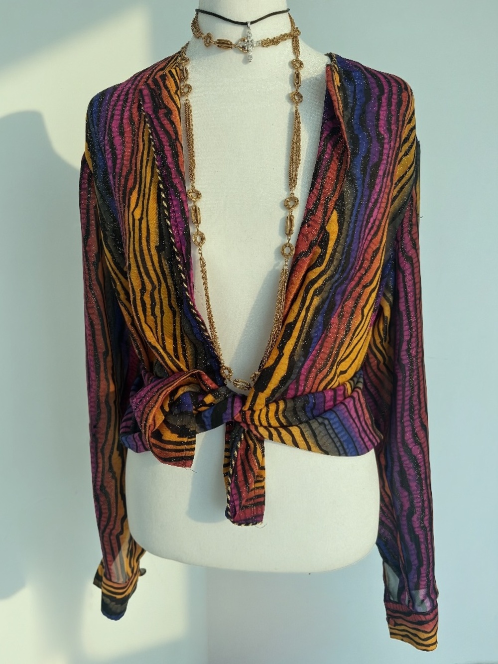 Jordan Y2K Sheer Multicolor Wave Print Button Front Top
